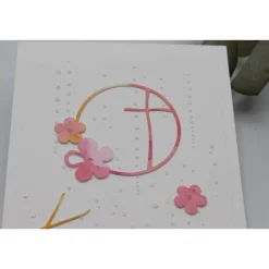 Handgemachte Kommunionskarte Mädchen – Kreuz im Kreis, rosa-pink, Aquarell, Unikat