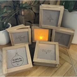 Handgemachte Lichtbox aus Eichenholz / Klötzchen Leuchtrahmen Weihnachtsdeko & Geschenkidee Advent Christmas