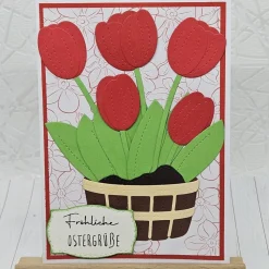 Handgemachte Osterkarte Tulpen rot – Frühlingsgruß mit Umschlag
