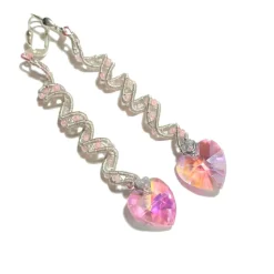 Handgemachte rosa Herz Ohrringe mit Spiralperle an 925er Silber – Funkelnder Boho Brautschmuck