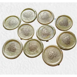 Handgemachte selbstklebende Wachssiegel mit Herz, goldene Flocken & Glitzer – 10er Set, Unikat, 3cm