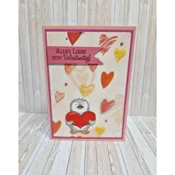 Handgemachte Valentinstagskarte Pinguin Herz – Liebevoll gestaltet, 14,5 x 10,5 cm