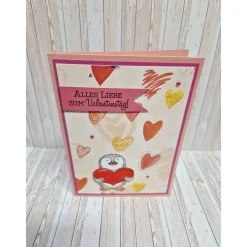 Handgemachte Valentinstagskarte Pinguin Herz – Liebevoll gestaltet, 14,5 x 10,5 cm