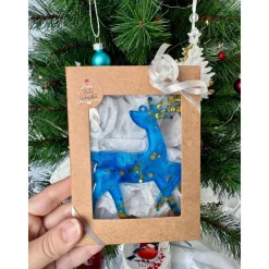 Handgemachte Weihnachtsdeko Resin Rentier – Epoxidharz Anhänger Blau Unikat Geschenk
