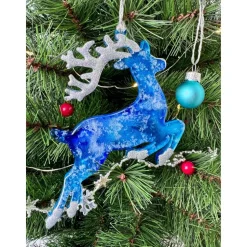 Handgemachte Weihnachtsdeko Resin Rentier – Epoxidharz Anhänger Blau Unikat Geschenk