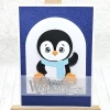 Handgemachte Weihnachtskarte A6 Pinguin mit blauem Schal | Unikat mit Umschlag & Dekoanhänger