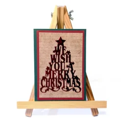 Handgemachte Weihnachtskarte rot mit Tannenbaum, metallic & Umschlag