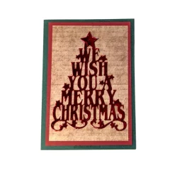 Handgemachte Weihnachtskarte rot mit Tannenbaum, metallic & Umschlag