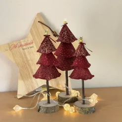 Handgemachter Deko Tannenbaum aus Stoff – Weihnachtsaufsteller in Rot mit Gold – 3 Größen