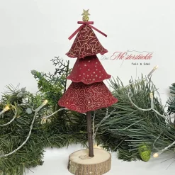 Handgemachter Deko Tannenbaum aus Stoff – Weihnachtsaufsteller in Rot mit Gold – 3 Größen