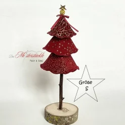 Handgemachter Deko Tannenbaum aus Stoff – Weihnachtsaufsteller in Rot mit Gold – 3 Größen