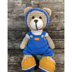 Handgemachter gehäkelter Teddybär mit Kleidung – ca. 33 cm