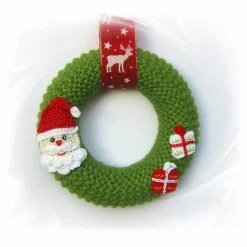 Handgemachter Strickkranz Weihnachten – Kleiner Wandkranz mit Weihnachtsmann, Advent Türkranz 17,5cm