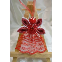 Handgemachter Weihnachtsengel – Rot/Weiß – zarte Spitzen und Satinband