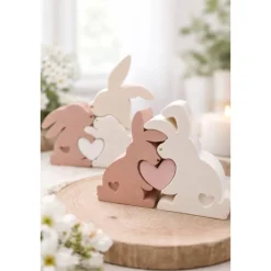 Handgemachtes Hasenpaar aus Raysin mit Herz – Zeitlose Oster- & Frühlingsdeko, Unikat Geschenkidee