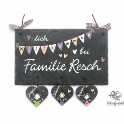 Handgemachtes Haustürschild aus Schiefer – Personalisiertes Familienschild mit Namen, exklusives Geschenk