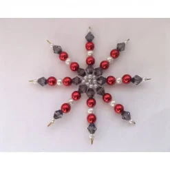 Handgemachtes Perlenstern-Set rot-grau-weiß aus 3 Sternen, Weihnachtsdeko, Weihnachtsbaum, Christbaum, Weihnachten, Adve