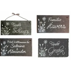 Handgemachtes Schieferschild personalisiert mit Name – Exklusives Türschild aus Schiefer als Geschenk zur Geburt, Einzug & Hochzeit
