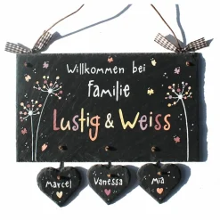 Handgemachtes Schiefertürschild für Familien – personalisiertes Willkommensschild mit Namen, wetterfest & einzigartig