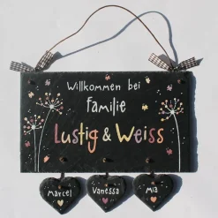 Handgemachtes Schiefertürschild für Familien – personalisiertes Willkommensschild mit Namen, wetterfest & einzigartig