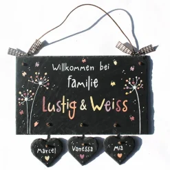 Handgemachtes Schiefertürschild für Familien – personalisiertes Willkommensschild mit Namen, wetterfest & einzigartig