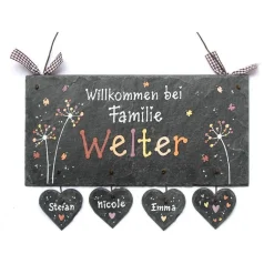 Handgemachtes Schiefertürschild für Familien – personalisiertes Willkommensschild mit Namen, wetterfest & einzigartig