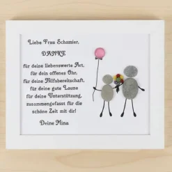 Handgemachtes Steinbild Dankeschön – Personalisiertes Geschenk mit Blumen & Ballon, STB-186