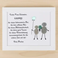 Handgemachtes Steinbild Dankeschön – Personalisiertes Geschenk mit Blumen & Ballon, STB-186