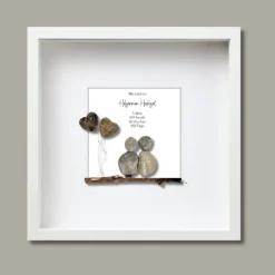 Handgemachtes Steinbild Hölzerne Hochzeit – Geschenk zum 5. Hochzeitstag, optionale Karte separat