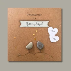 Handgemachtes Steinbild zur Goldenen Hochzeit – Geschenkidee 50. Hochzeitstag, optionale Karte separat