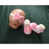 Handgemachtes Taufset  *little girl* für Mädchen – Haarband & Babyschühchen Weiß-Rosa mit Perlen