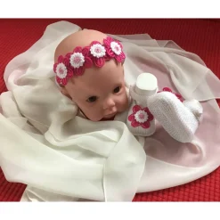 Handgemachtes Taufset *Mira* – Haarreif & Babyschuhe mit Blüten | Individuell & Einzigartig