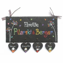 Handgemachtes Türschild aus Schiefer – Personalisiertes Haustürschild Familie mit Name, exklusives Geschenk