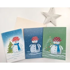 Handgemalte Weihnachtsgrußkarten Schneemann,  Winterliche Klappkarte, Grußkarte Weihnachten