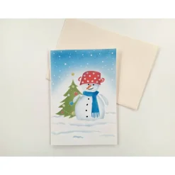 Handgemalte Weihnachtsgrußkarten Schneemann,  Winterliche Klappkarte, Grußkarte Weihnachten