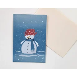 Handgemalte Weihnachtsgrußkarten Schneemann,  Winterliche Klappkarte, Grußkarte Weihnachten