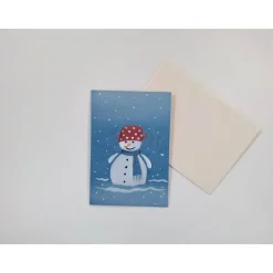 Handgemalte Weihnachtsgrußkarten Schneemann,  Winterliche Klappkarte, Grußkarte Weihnachten