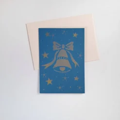 Handgemalte Weihnachtskarte goldene Glocke mit Sternen