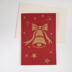 Handgemalte Weihnachtskarte goldene Glocke mit Sternen