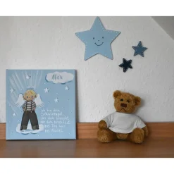 Handgemaltes Schutzengelbild zur Taufe – Geschenk für Jungen & Geburt – Engeljunge auf Leinwand 20x20cm