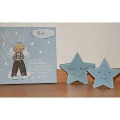 Handgemaltes Schutzengelbild zur Taufe – Geschenk für Jungen & Geburt – Engeljunge auf Leinwand 20x20cm