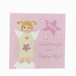 Handgemaltes Schutzengelbild Mädchen – Individuelles Geschenk zur Taufe & Geburt