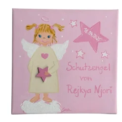 Handgemaltes Schutzengelbild Mädchen – Individuelles Geschenk zur Taufe & Geburt
