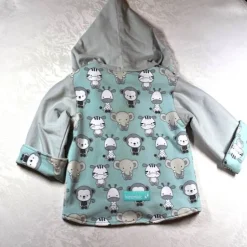 Handgenähte Babyjacke Gr.56 – Wendejacke Blau Zootiere – Geschenk zur Geburt