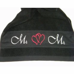 handgesticktes Handtuch Mr + Mr weiß oder schwarz mit Herz Geschenk zur Hochzeit zweier Männer