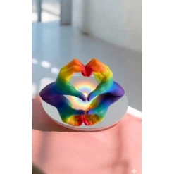 Hands Heart Skulptur Duochrome | Irisierende Deko Handzeichen | Liebe Geschenk | PLA 3D-Druck Kunstwerk | Modernes Regal
