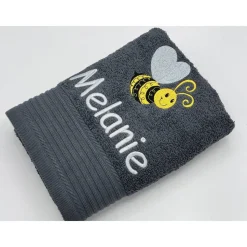 Handtuch ( 50 x 100 cm ) + Motiv Biene  (#Nr. 102) + Name / Kinderhandtuch