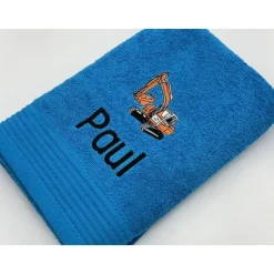 Handtuch ( 50 x 100 cm ) + Motiv Bagger (#Nr.60) + Name / Kinderhandtuch