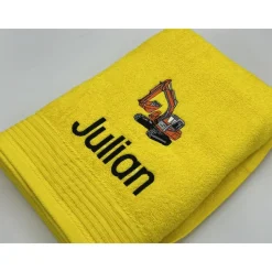 Handtuch ( 50 x 100 cm ) + Motiv Bagger (#Nr.60) + Name / Kinderhandtuch