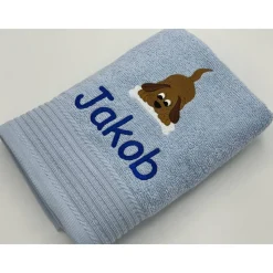 Handtuch ( 50 x 100 cm ) + Motiv Hund (#Nr. 53) + Name / Kinderhandtuch
